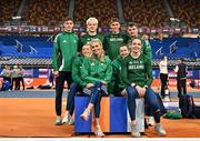 5 March 2025; Ireland athletes from left, David Bosch, Lauren Cadden, Conor Kelly, Sharlene Mawdsley, Cathal Doyle, Phil Healy, Marcus Lawler and Rachel McCann during a training session at the Omnisport Apeldoorn in Apeldoorn, Netherlands, ahead of the European Athletics Indoor Championships 2025. Photo by Sam Barnes/Sportsfile