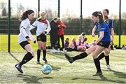 5 March 2025; Action from the FAI Schools Primary 5s Qualifiers match between Rush NS 1 and John Paul II NS 1 at Hartstown Huntstown FC in Blanchardstown, Dublin. Photo by Seb Daly/Sportsfile