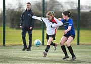 5 March 2025; Action from the FAI Schools Primary 5s Qualifiers match between Rush NS 1 and John Paul II NS 1 at Hartstown Huntstown FC in Blanchardstown, Dublin. Photo by Seb Daly/Sportsfile