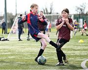 5 March 2025; Action from the FAI Schools Primary 5s Qualifiers match between Tyrrelstown ETNS 2 and Holywell ETNS 2 at Hartstown Huntstown FC in Blanchardstown, Dublin. Photo by Seb Daly/Sportsfile