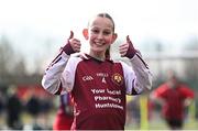 5 March 2025; Amelia Spulbur of Sacred Heart NS, Huntstown, during the FAI Schools Primary 5s Qualifiers at Hartstown Huntstown FC in Blanchardstown, Dublin. Photo by Seb Daly/Sportsfile