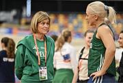 5 March 2025; Coach Noelle Morrissey, left, with Sarah Lavin of Ireland during a training session at the Omnisport Apeldoorn in Apeldoorn, Netherlands, ahead of the European Athletics Indoor Championships 2025. Photo by Sam Barnes/Sportsfile