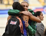 5 March 2025; Sharlene Mawdsley of Ireland, right, with Laviai Nielsen of Great Britain during a training session at the Omnisport Apeldoorn in Apeldoorn, Netherlands, ahead of the European Athletics Indoor Championships 2025. Photo by Sam Barnes/Sportsfile