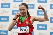 8 March 2025; Madison Welby with her Gold medal after winning the Junior Girls 2,500m during the 123.ie All Ireland Schools Cross Country Championships at Galway Racecourse in Ballybrit, Galway. Photo by Tom Beary/Sportsfile