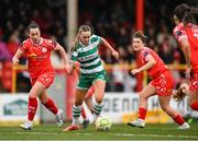 8 March 2025; Joy Ralph of Shamrock Rovers in action against Roma McLaughlin of Shelbourne during the SSE Airtricity Women's Premier Division match between Shelbourne and Shamrock Rovers at Tolka Park in Dublin. Photo by Stephen McCarthy/Sportsfile