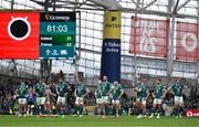 8 March 2025; Ireland players react at the final whistle of the Guinness Six Nations Rugby Championship match between Ireland and France at the Aviva Stadium in Dublin. Photo by Brendan Moran/Sportsfile