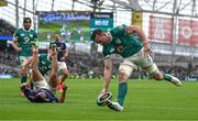 8 March 2025; Jack Conan of Ireland scores his side's third try during the Guinness Six Nations Rugby Championship match between Ireland and France at the Aviva Stadium in Dublin. Photo by Brendan Moran/Sportsfile