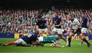 8 March 2025; Cian Healy of Ireland scores his side's second try during the Guinness Six Nations Rugby Championship match between Ireland and France at the Aviva Stadium in Dublin. Photo by David Fitzgerald/Sportsfile