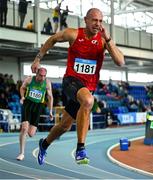 8 March 2025; Darren Towart of Cork Track Club AC competes in the men over 45 400m during the 123.ie National Masters Indoor Championships at the TUS International arena in Athlone, Westmeath. Photo by Shauna Clinton/Sportsfile