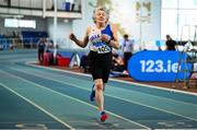 8 March 2025; Mary Walsh of Tullamore Harriers AC, Offaly, competes in the women over 75 200m during the 123.ie National Masters Indoor Championships at the TUS International arena in Athlone, Westmeath. Photo by Shauna Clinton/Sportsfile