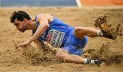 8 March 2025; Andrea Dallavalle of Italy competes in the men's triple jump during day three of the European Athletics Indoor Championships 2025 at the Omnisport Apeldoorn in Apeldoorn, Netherlands. Photo by Sam Barnes/Sportsfile