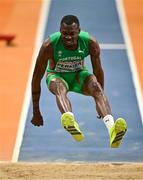 8 March 2025; Tiago Pereira of Portugal competes in the men's triple jump during day three of the European Athletics Indoor Championships 2025 at the Omnisport Apeldoorn in Apeldoorn, Netherlands. Photo by Sam Barnes/Sportsfile