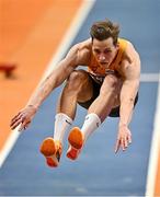 8 March 2025; Max Heß of Germany competes in the men's triple jump during day three of the European Athletics Indoor Championships 2025 at the Omnisport Apeldoorn in Apeldoorn, Netherlands. Photo by Sam Barnes/Sportsfile