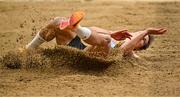 8 March 2025; Max Heß of Germany competes in the men's triple jump during day three of the European Athletics Indoor Championships 2025 at the Omnisport Apeldoorn in Apeldoorn, Netherlands. Photo by Sam Barnes/Sportsfile