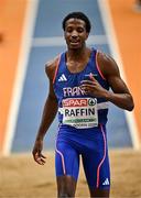 8 March 2025; Melvin Raffin of France reacts to a foul in the men's triple jump during day three of the European Athletics Indoor Championships 2025 at the Omnisport Apeldoorn in Apeldoorn, Netherlands. Photo by Sam Barnes/Sportsfile