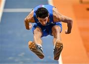 8 March 2025; Andrea Dallavalle of Italy competes in the men's triple jump during day three of the European Athletics Indoor Championships 2025 at the Omnisport Apeldoorn in Apeldoorn, Netherlands. Photo by Sam Barnes/Sportsfile