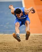 8 March 2025; Andrea Dallavalle of Italy competes in the men's triple jump during day three of the European Athletics Indoor Championships 2025 at the Omnisport Apeldoorn in Apeldoorn, Netherlands. Photo by Sam Barnes/Sportsfile