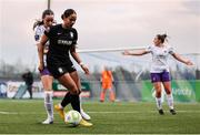 8 March 2025; Izzy Groves of Athlone Town in action against Aoife Kelly of Wexford during the SSE Airtricity Women's Premier Division match between Athlone Town and Wexford at Athlone Town Stadium in Westmeath. Photo by Thomas Flinkow/Sportsfile