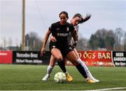 8 March 2025; Izzy Groves of Athlone Town in action against Aoife Kelly of Wexford during the SSE Airtricity Women's Premier Division match between Athlone Town and Wexford at Athlone Town Stadium in Westmeath. Photo by Thomas Flinkow/Sportsfile