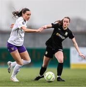 8 March 2025; Aoife Kelly of Wexford in action against Aoife O'Connor of Athlone Town during the SSE Airtricity Women's Premier Division match between Athlone Town and Wexford at Athlone Town Stadium in Westmeath. Photo by Thomas Flinkow/Sportsfile *