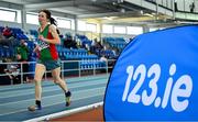 8 March 2025; Angela O Connor of Mayo AC competes in the women over 55 800m during the 123.ie National Masters Indoor Championships at the TUS International arena in Athlone, Westmeath. Photo by Shauna Clinton/Sportsfile