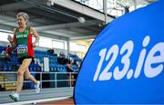 8 March 2025; Margaret Glavey of Mayo AC competes in the women over 75 1500m during the 123.ie National Masters Indoor Championships at the TUS International arena in Athlone, Westmeath. Photo by Shauna Clinton/Sportsfile