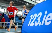 8 March 2025; Therese Ahern of Ennis Track AC, Clare, competes in the women over 60 1500m during the 123.ie National Masters Indoor Championships at the TUS International arena in Athlone, Westmeath. Photo by Shauna Clinton/Sportsfile