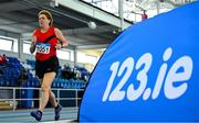 8 March 2025; Eileen O'Brien of Lucan Harriers AC, Dublin, competes in the women over 70 800m during the 123.ie National Masters Indoor Championships at the TUS International arena in Athlone, Westmeath. Photo by Shauna Clinton/Sportsfile