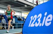 8 March 2025; Margaret Glavey of Mayo AC competes in the women over 75 1500m during the 123.ie National Masters Indoor Championships at the TUS International arena in Athlone, Westmeath. Photo by Shauna Clinton/Sportsfile