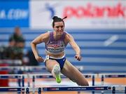 9 March 2025; Jade O'Dowda of Great Britain competes in the 60m hurdles of the women's pentathlon during day four of the European Athletics Indoor Championships 2025 at the Omnisport Apeldoorn in Apeldoorn, Netherlands. Photo by Sam Barnes/Sportsfile