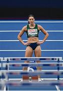 9 March 2025; Kate O'Connor of Ireland before competing in the 60m hurdles event of the women's pentathlon during day four of the European Athletics Indoor Championships 2025 at the Omnisport Apeldoorn in Apeldoorn, Netherlands. Photo by Sam Barnes/Sportsfile