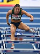 9 March 2025; Kate O'Connor of Ireland competes in the 60m hurdles event of the women's pentathlon during day four of the European Athletics Indoor Championships 2025 at the Omnisport Apeldoorn in Apeldoorn, Netherlands. Photo by Sam Barnes/Sportsfile