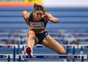 9 March 2025; Kate O'Connor of Ireland competes in the 60m hurdles event of the women's pentathlon during day four of the European Athletics Indoor Championships 2025 at the Omnisport Apeldoorn in Apeldoorn, Netherlands. Photo by Sam Barnes/Sportsfile