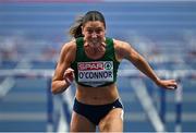 9 March 2025; Kate O'Connor of Ireland competes in the 60m hurdles event of the women's pentathlon during day four of the European Athletics Indoor Championships 2025 at the Omnisport Apeldoorn in Apeldoorn, Netherlands. Photo by Sam Barnes/Sportsfile