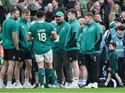 8 March 2025; Ireland players, from left, Stuart McCloskey, Ger Carmody, Thomas Clarkson, Tom O’Toole, Gus McCarthy and Tadhg Furlong of Ireland after the Guinness Six Nations Rugby Championship match between Ireland and France at the Aviva Stadium in Dublin. Photo by Brendan Moran/Sportsfile