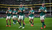 8 March 2025; Ireland players, from left, Josh van der Flier, Joe McCarthy, Tadhg Beirne, Jack Crowley and James Ryan after the Guinness Six Nations Rugby Championship match between Ireland and France at the Aviva Stadium in Dublin. Photo by Seb Daly/Sportsfile