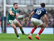 8 March 2025; Hugo Keenan of Ireland in action against Romain Ntamack of France during the Guinness Six Nations Rugby Championship match between Ireland and France at the Aviva Stadium in Dublin. Photo by Brendan Moran/Sportsfile Photo by Brendan Moran/Sportsfile