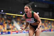 9 March 2025; Kate O'Connor of Ireland celebrates after a jumping a new personal best of 1.84m in the high jump event of the women's pentathlon during day four of the European Athletics Indoor Championships 2025 at the Omnisport Apeldoorn in Apeldoorn, Netherlands. Photo by Sam Barnes/Sportsfile