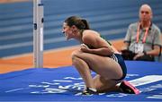 9 March 2025; Kate O'Connor of Ireland celebrates a clearance in the high jump event of the women's pentathlon during day four of the European Athletics Indoor Championships 2025 at the Omnisport Apeldoorn in Apeldoorn, Netherlands. Photo by Sam Barnes/Sportsfile