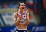 9 March 2025; Jade O'Dowda of Great Britain celebrates a clearance in the high jump event of the women's pentathlon during day four of the European Athletics Indoor Championships 2025 at the Omnisport Apeldoorn in Apeldoorn, Netherlands. Photo by Sam Barnes/Sportsfile