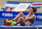 9 March 2025; Jade O'Dowda of Great Britain celebrates a clearance in the high jump event of the women's pentathlon during day four of the European Athletics Indoor Championships 2025 at the Omnisport Apeldoorn in Apeldoorn, Netherlands. Photo by Sam Barnes/Sportsfile