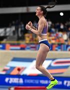 9 March 2025; Jade O'Dowda of Great Britain celebrates a clearance in the high jump event of the women's pentathlon during day four of the European Athletics Indoor Championships 2025 at the Omnisport Apeldoorn in Apeldoorn, Netherlands. Photo by Sam Barnes/Sportsfile