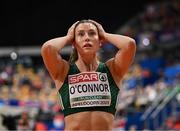 9 March 2025; Kate O'Connor of Ireland reacts to a failed clearance in the high jump event of the women's pentathlon during day four of the European Athletics Indoor Championships 2025 at the Omnisport Apeldoorn in Apeldoorn, Netherlands. Photo by Sam Barnes/Sportsfile