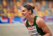 8 March 2025; Kate O'Connor of Ireland celebrates a throw in the shot put event of the women's pentathlon during day three of the European Athletics Indoor Championships 2025 at the Omnisport Apeldoorn in Apeldoorn, Netherlands. Photo by Sam Barnes/Sportsfile