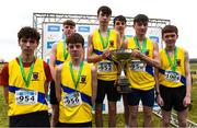 8 March 2025; St. Mary's Diocesan School celebrate with the cup after winning the Senior Boys 6,000m team event during the 123.ie All Ireland Schools Cross Country Championships at Galway Racecourse in Ballybrit, Galway. Photo by Tom Beary/Sportsfile