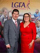 8 March 2025; LGFA President Trina Murray and former LGFA President Mícheál Naughton during day two of the LGFA Annual Congress at Clanree Hotel in Letterkenny, Donegal. Photo by Ramsey Cardy/Sportsfile