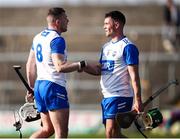 9 March 2025; Waterford players, from left, Darragh Lyons and Conor Sheahan after their side's victory in the Allianz Hurling League Division 1B match between Westmeath and Waterford at TEG Cusack Park in Mullingar, Westmeath. Photo by Michael P Ryan/Sportsfile