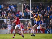 9 March 2025; Darragh Fitzgibbon of Cork in action against Cathal Malone of Clare during the Allianz Hurling League Division 1A match between Clare and Cork at Zimmer Biomet Páirc Chíosóg in Ennis, Clare. Photo by Piaras Ó Mídheach/Sportsfile