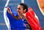 9 March 2025; Clara Liberman of France celebrates after finishing second in the women's 800m final on day four of the European Athletics Indoor Championships 2025 at the Omnisport Apeldoorn in Apeldoorn, Netherlands. Photo by Sam Barnes/Sportsfile