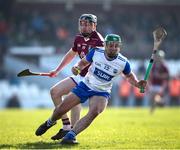 9 March 2025; Jack Prendergast of Waterford in action against Aaron Craig of Westmeath during the Allianz Hurling League Division 1B match between Westmeath and Waterford at TEG Cusack Park in Mullingar, Westmeath. Photo by Michael P Ryan/Sportsfile